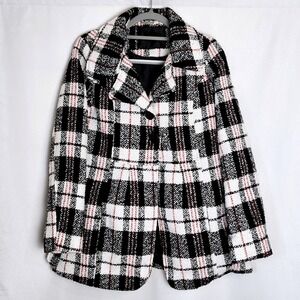JOUJOU Plaid Tweed Blazer‎ Jacket Womens Medium MISSING BUTTONS